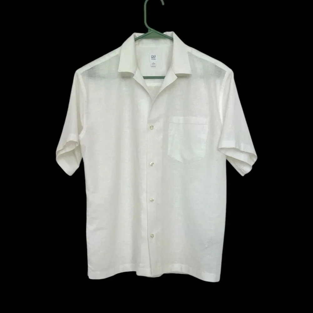 NWOT GAP Kids Boys White Linen Cotton Button-Up Vacay Shirt XXL 14-16 887399